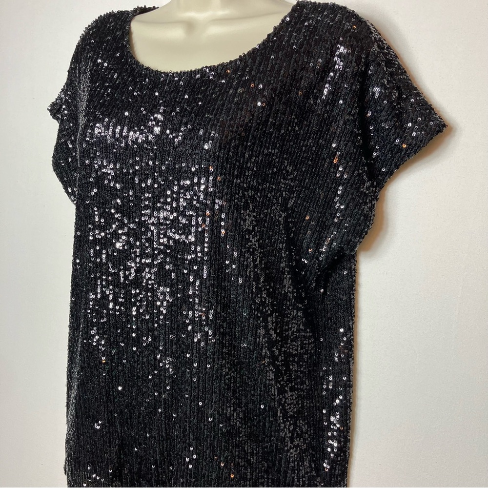 🖤✨Rachel Zoe Black Sequin Short Sleeve Tee Sz Med *DISCOUNTED SHIPPING*